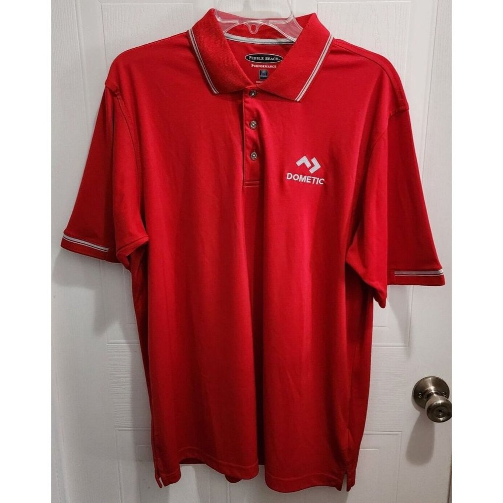 DOMETIC RV Camping Marine Logo Red Pebble Beach SS Polo Shirt‎ Size Large